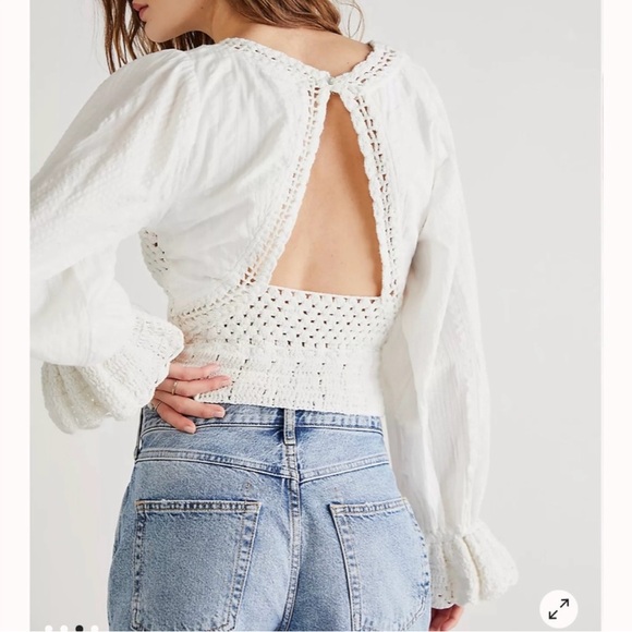 Free People White Cropped Tie Front Blouse - Picture 2 of 3